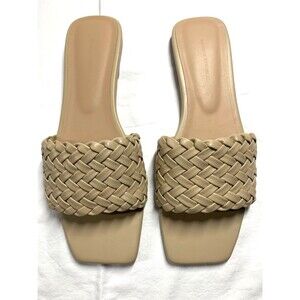 Banana Republic Woven Leather Square Toe Slides Nude Beige Size 10 Sandals